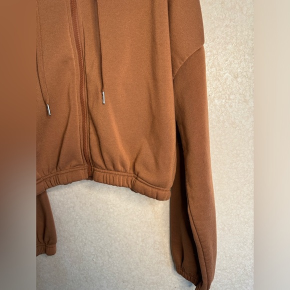 Stella Viva Cropped Full Zip Brown Hoodie Woman’s XL Neutral Boho Minimalist - Picture 3 of 9
